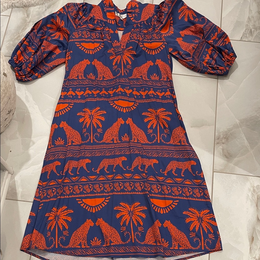 Corey Lynn Calter Blue and Orange Midi Dress
